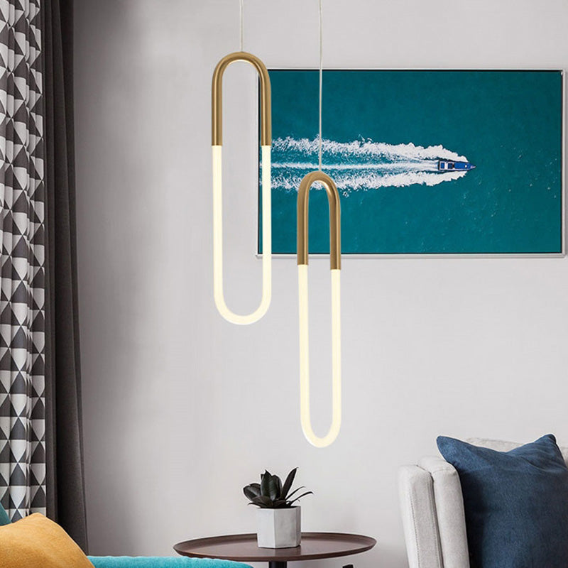Metal Oblong Hanging Light Fixture Minimalist Style LED Gold Pendant Light Fixture