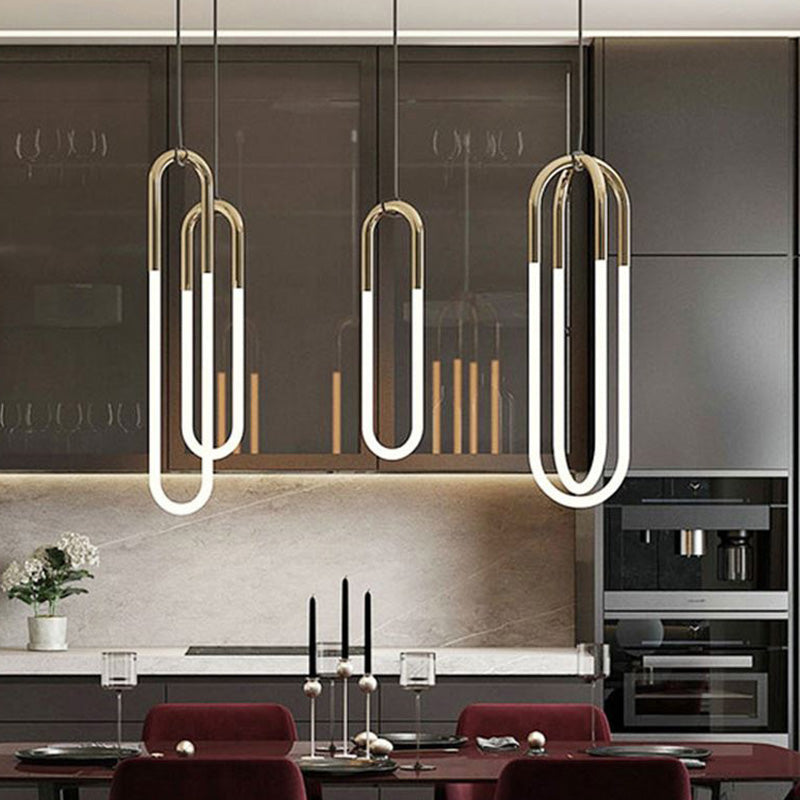 Metal Oblong Hanging Light Fixture Minimalist Style LED Gold Pendant Light Fixture