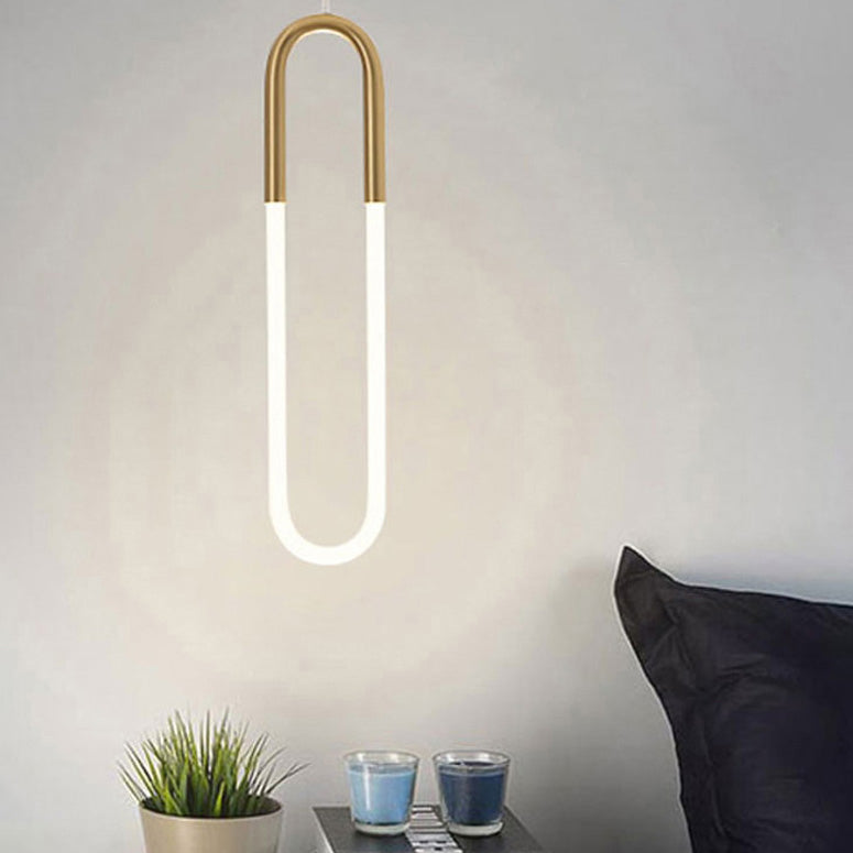 Metal Oblong Hanging Light Fixture Minimalist Style LED Gold Pendant Light Fixture
