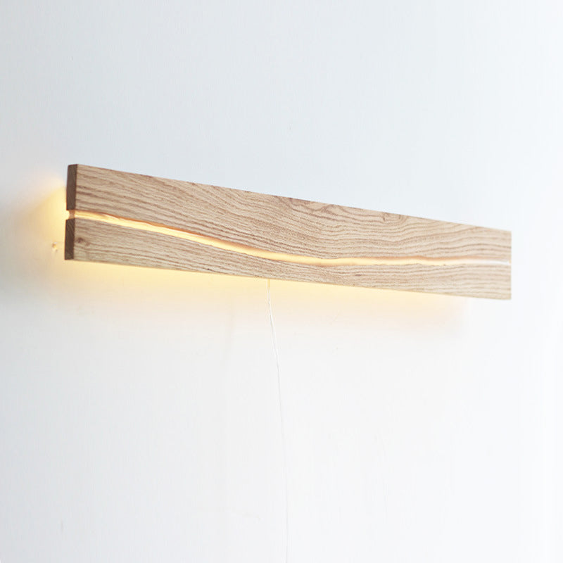 Wooden Bar Shaped Shelf Wall Light Nordic Style LED Wall Sconce for Living Room