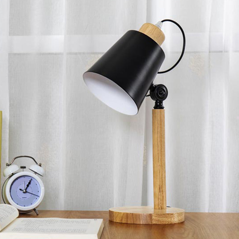Conical Table Lamp Nordic Metal 1 Head Wood Study Light with Adjustable Joint