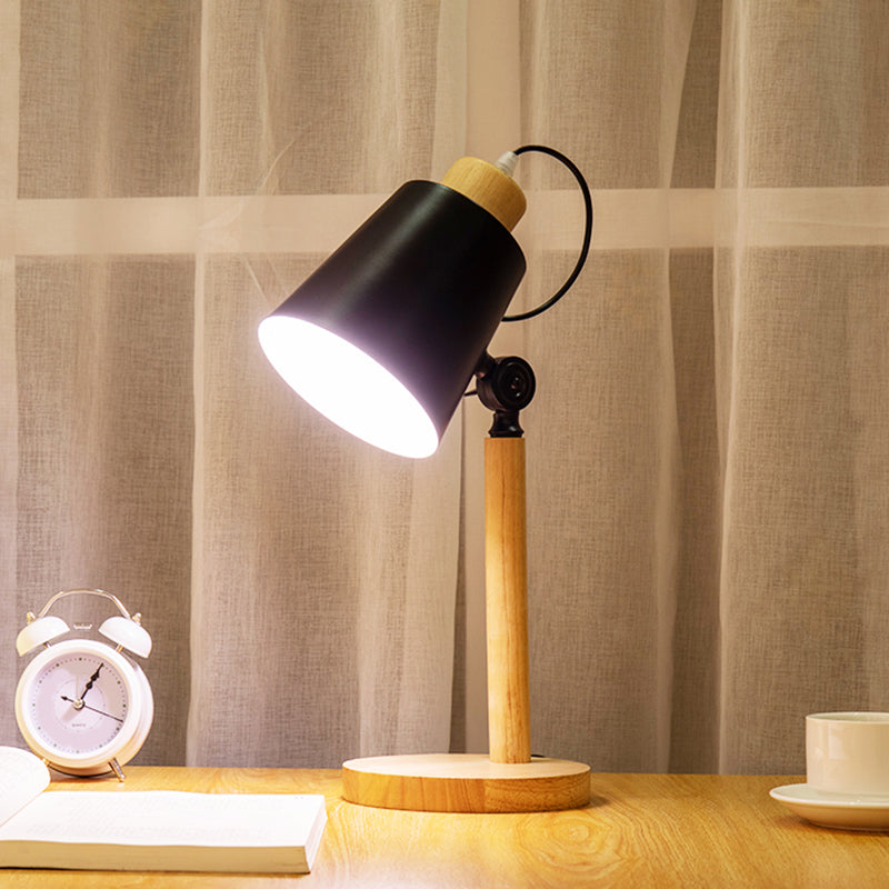 Conical Table Lamp Nordic Metal 1 Head Wood Study Light with Adjustable Joint