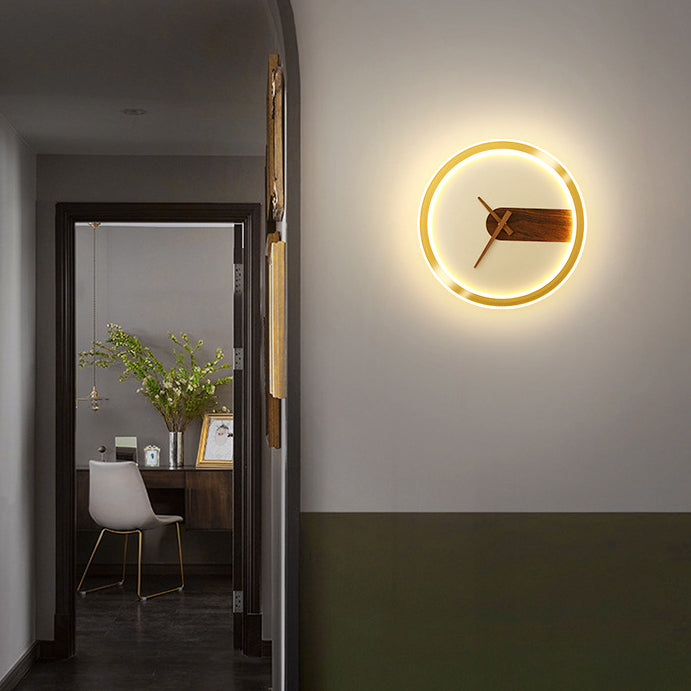Orologio Nordic Wall Sconce Sconcetto ACRILICO LED LED LEGGIO con decorazione in legno
