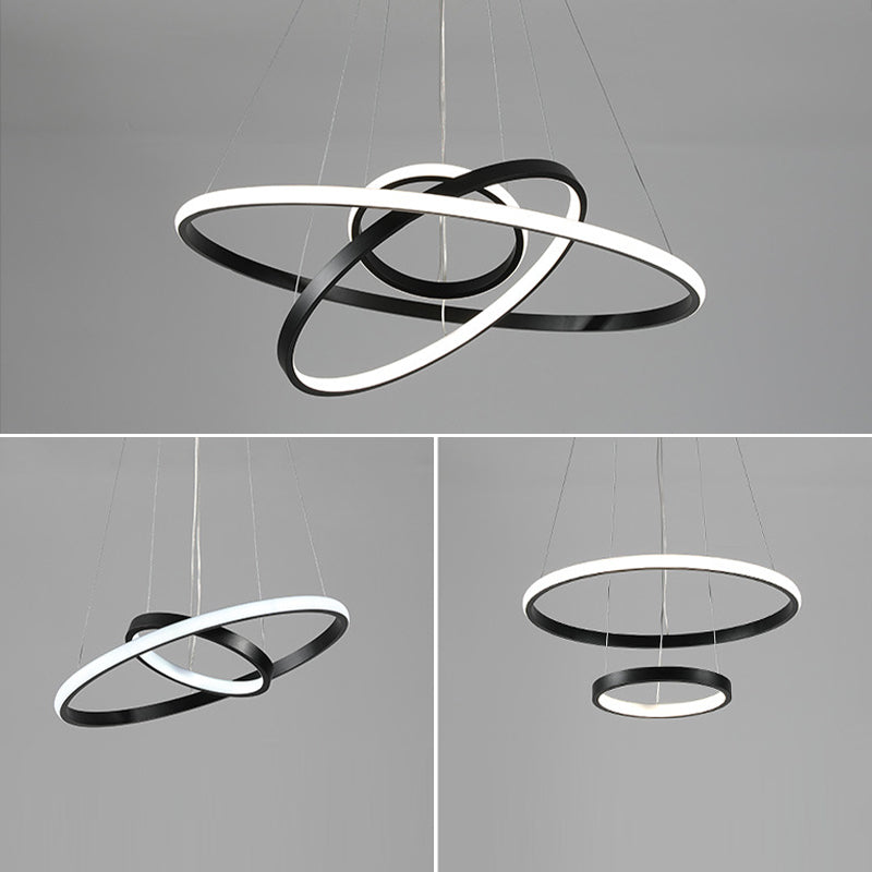Orbicular Chandelier Lighting Fixtures Modern Black Hanging Chandelier with Silica Gel Shade