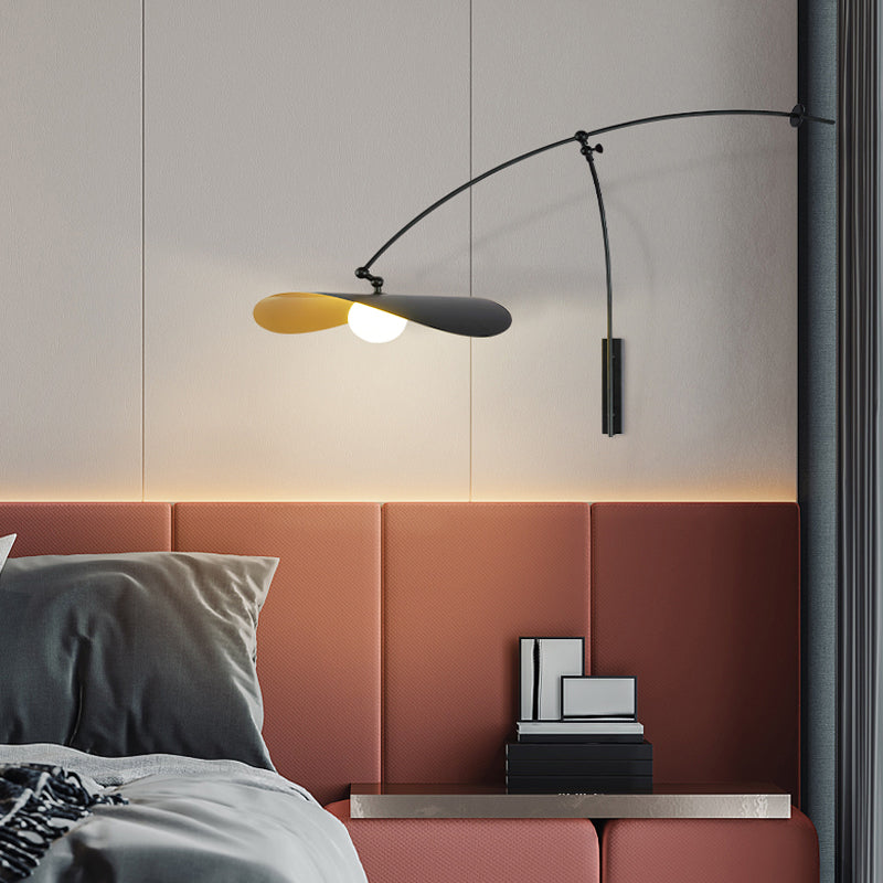 Postmodern Lotus Leaf Shaped Wall Lamp Metal 1-Light Bedroom Wall Light with Balance Arm