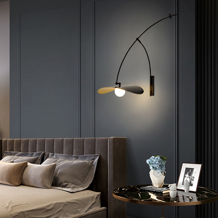 Postmodern Lotus Leaf Shaped Wall Lamp Metal 1-Light Bedroom Wall Light with Balance Arm