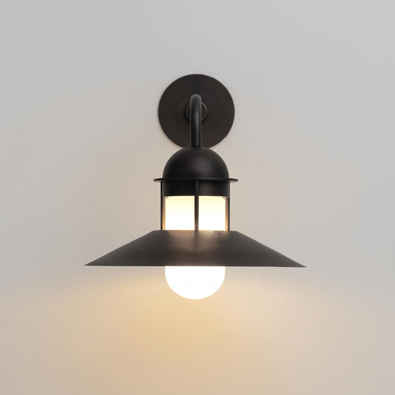 Matte Black Conical Wall Lamp Vintage Metal Outdoor LED Wall Mounted Lamp with Capsule Glass Shade