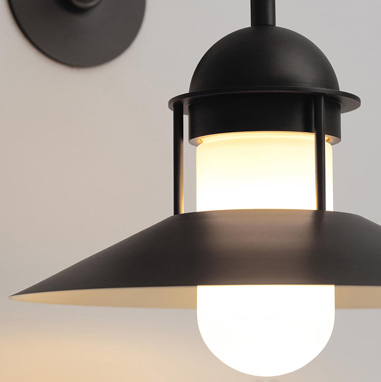 Matte Black Conical Wall Lamp Vintage Metal Outdoor LED Wall Mounted Lamp with Capsule Glass Shade