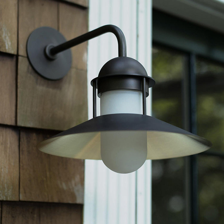 Matte Black Conical Wall Lamp Vintage Metal Outdoor LED Wall Mounted Lamp with Capsule Glass Shade