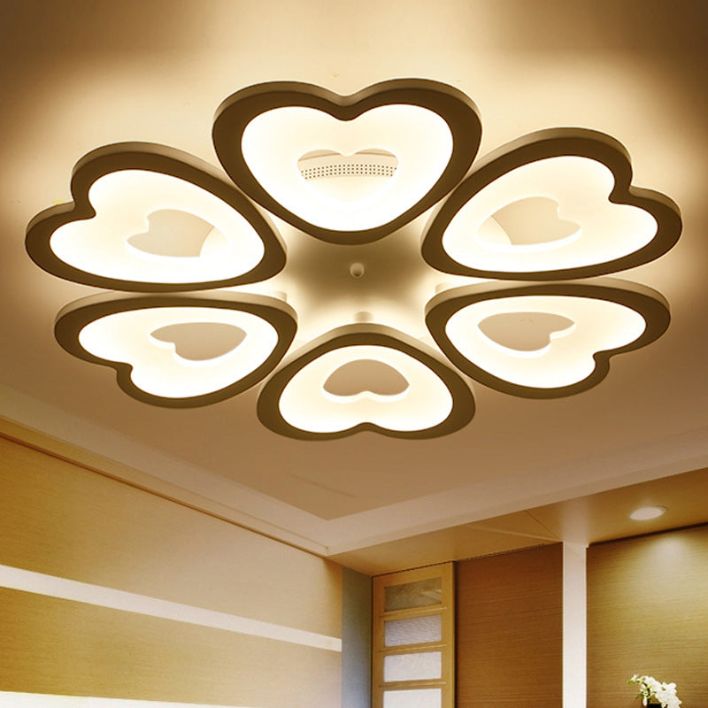 Heart Semi Flush Mount Light Fixture Simplicity Acrylic Ceiling Mount Chandelier for Bedroom