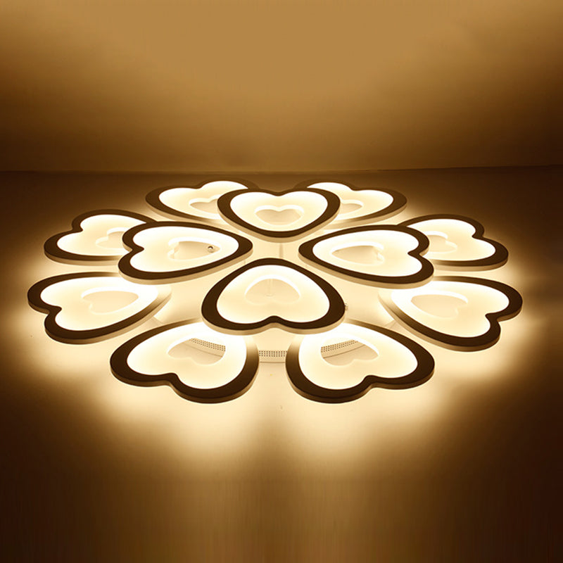 Heart Semi Flush Mount Light Fixture Simplicity Acrylic Ceiling Mount Chandelier for Bedroom