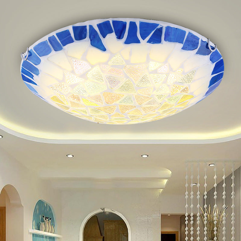 Blu 12 "/16 "/19.5" Wide 3 Luci Apparecchio di illuminazione a incasso Barocco Ciotola di vetro colorato Flushmount Luce