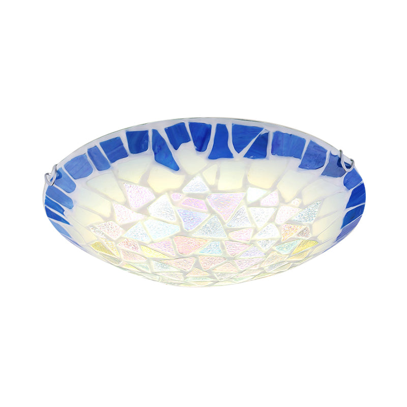 Blu 12 "/16 "/19.5" Wide 3 Luci Apparecchio di illuminazione a incasso Barocco Ciotola di vetro colorato Flushmount Luce