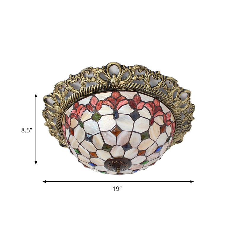 Plafonnier perlé coquille méditerranéenne 3 lumières éclairage encastré en laiton pour chambre à coucher
