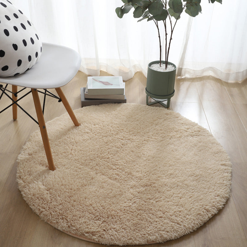 Minimalist Indoor Round Rug Solid Color Rug Polyester Stain Resistant Area Rug for Living Room