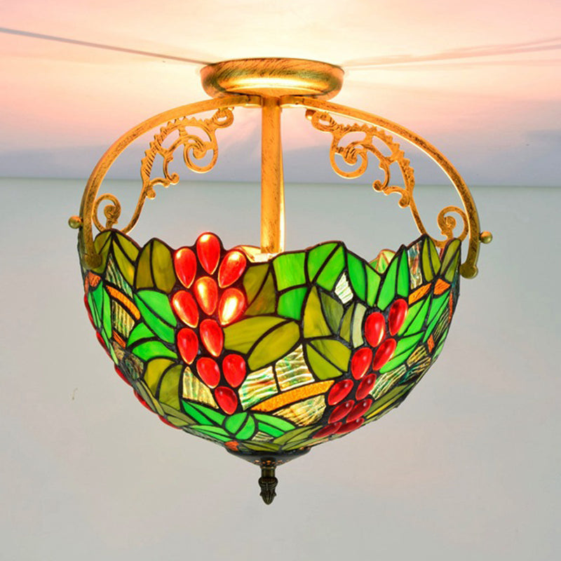 2 luces Floral Bush Semi Flush Lighting Lights Victorian Red/Pink/Green Cut Glass Techo Flush para corredor