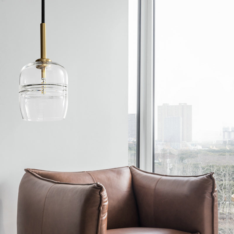 Clear Glass Jar Hanging Lamp Minimalism 1 Bulb Brass LED Pendant Ceiling Light for Dining Room