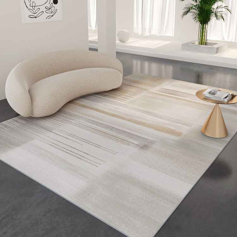 Modern Beige Area Rug Color Block Polyester Area Carpet Non-Slip Backing Rug for Home Decor