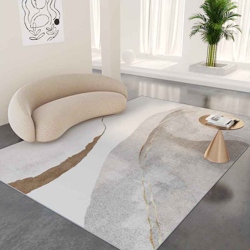 Modern Beige Area Rug Color Block Polyester Area Carpet Non-Slip Backing Rug for Home Decor