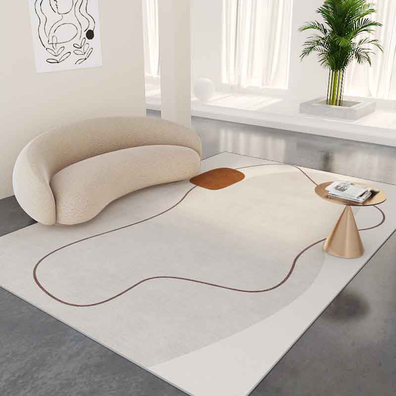 Modern Beige Area Rug Color Block Polyester Area Carpet Non-Slip Backing Rug for Home Decor