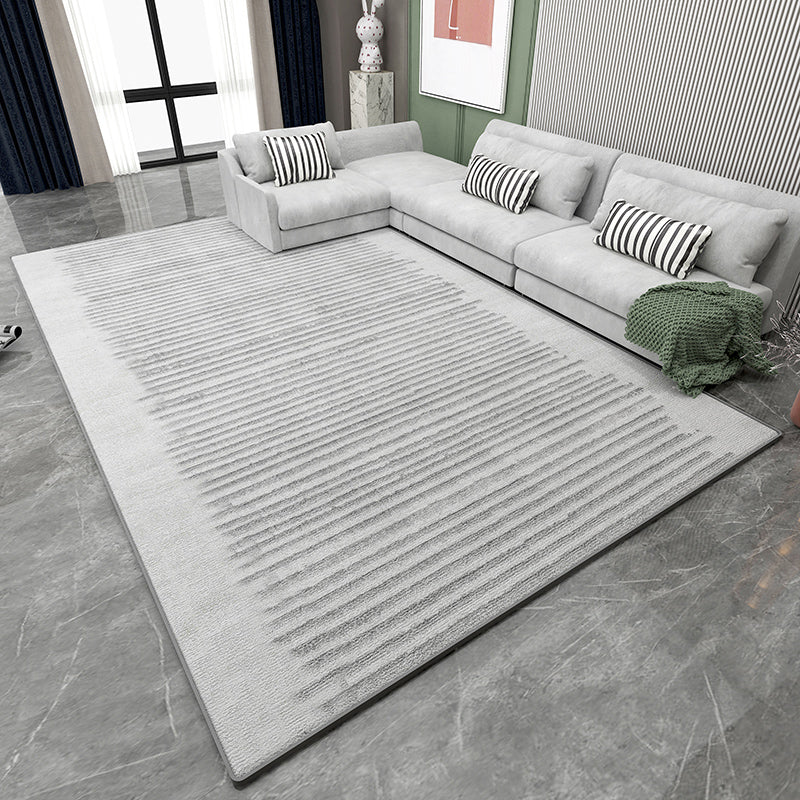 Grey Stripe Pattern Area Rug Modern Polyester Area Carpet Stain Resistant Rug for Living Room