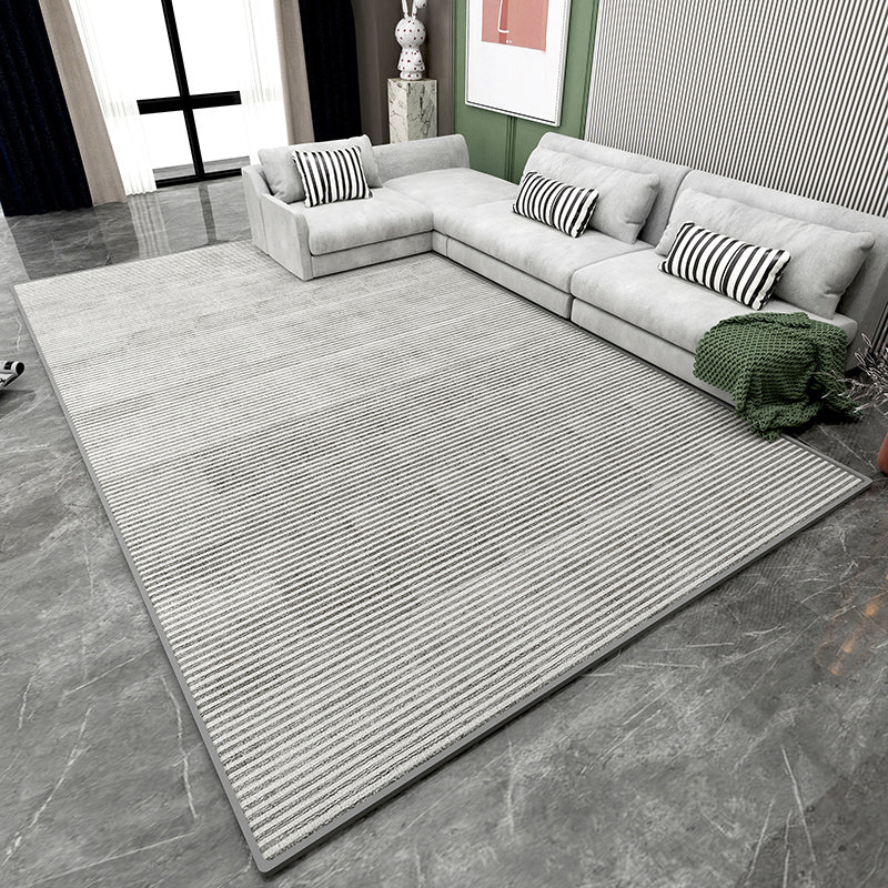 Grey Stripe Pattern Area Rug Modern Polyester Area Carpet Stain Resistant Rug for Living Room