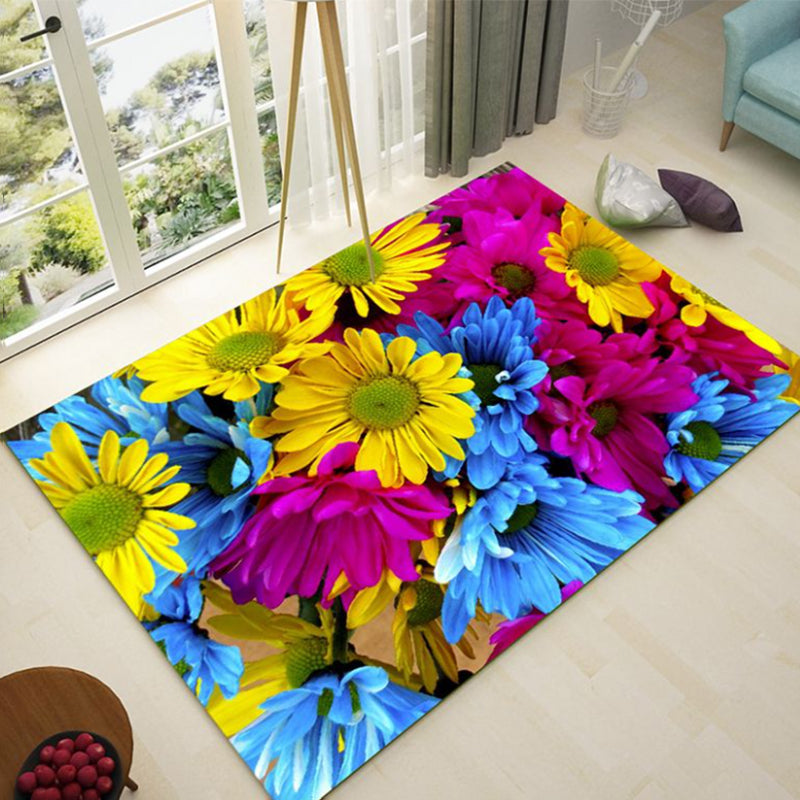 Yellow Modern Carpet Polyester Sunflower Carpet Stain Resistant Carpet for Living Room