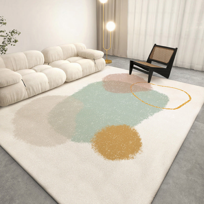 Modern Beige Area Carpet Color Block Polyester Area Rug Non-Slip Rug for Home Decor