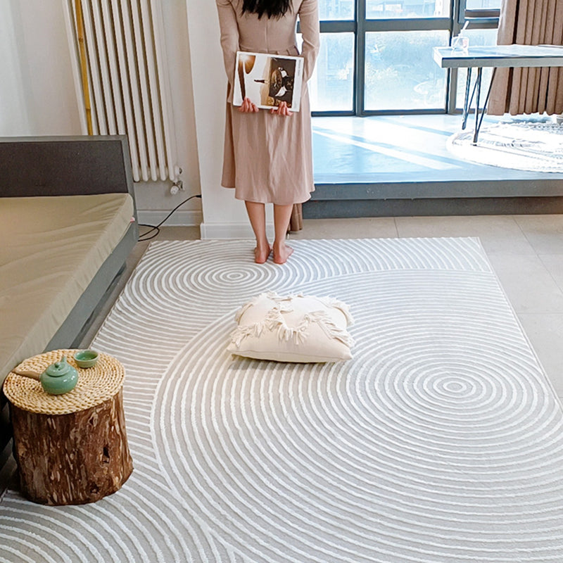 Grey Modern Area Carpet Stripe Print Polyester Area Rug Non-Slip Backing Rug for Living Room