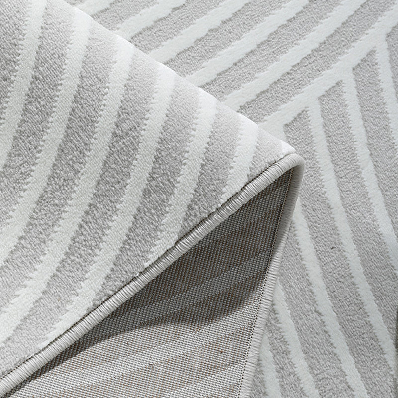 Grey Modern Area Carpet Stripe Print Polyester Area Rug Non-Slip Backing Rug for Living Room