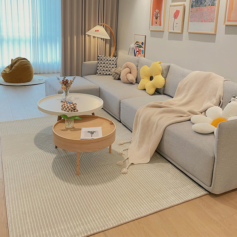 Grey Modern Area Carpet Stripe Print Polyester Area Rug Non-Slip Backing Rug for Living Room