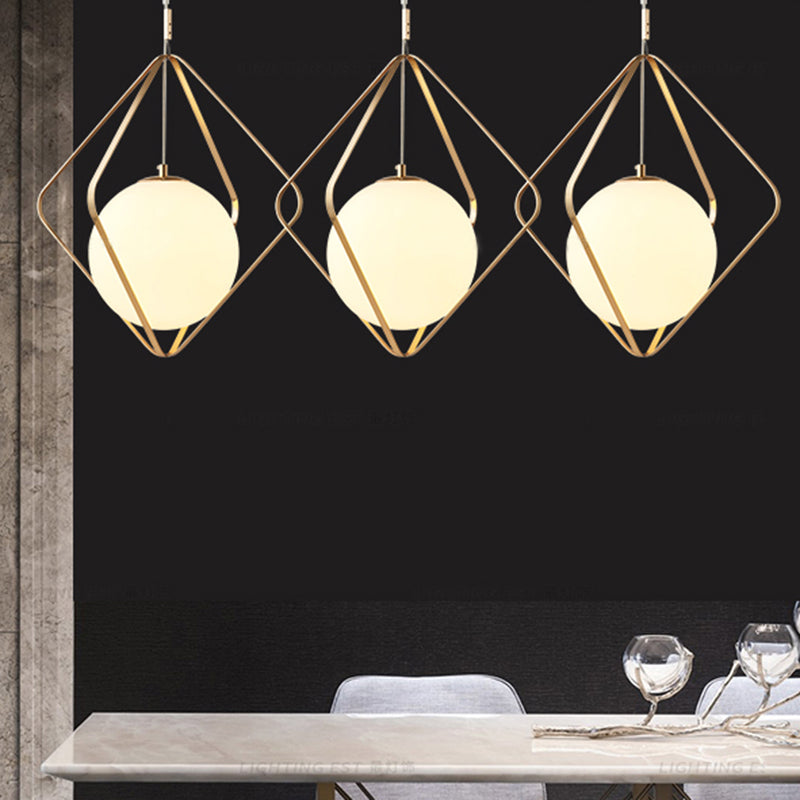 Gold Caged Hanging Pendant Light Minimalist 1 Head LED Metal Down Lighting for Bedroom, 10.5"/16" W