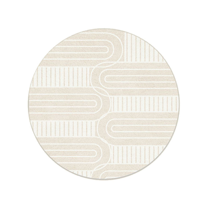 Beige Modern Area Rug Stripe Pattern Polyester Area Carpet Non-Slip Backing Rug for Living Room