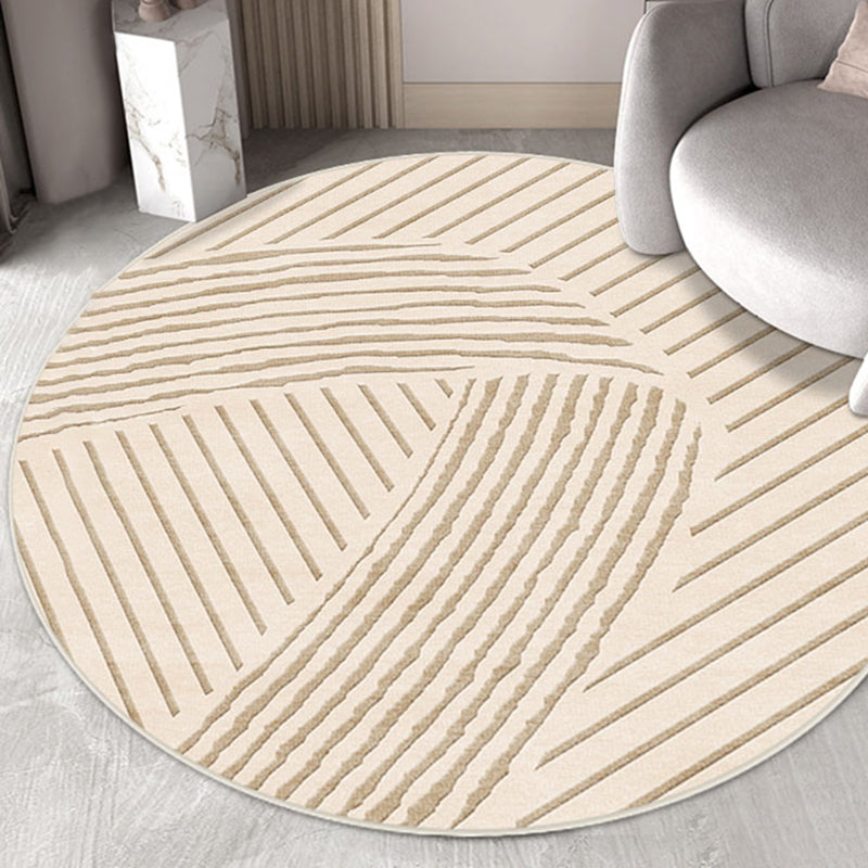 Beige Modern Area Carpet Stripe Pattern Polyester Area Rug Anti-Slip Washable Rug for Home Decor