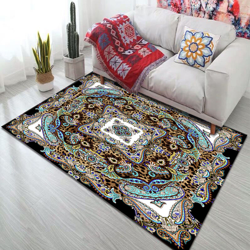 Yellow Bohemian Carpet Polyester Graphic Carpet Non-Slip Backing Carpet for Living Room