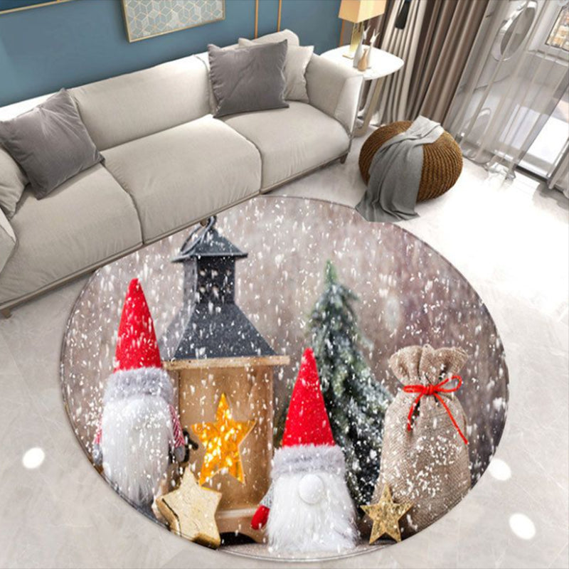 Light Grey Modern Rug Polyester Santa Claus Rug Non-Slip Backing Rug for Living Room