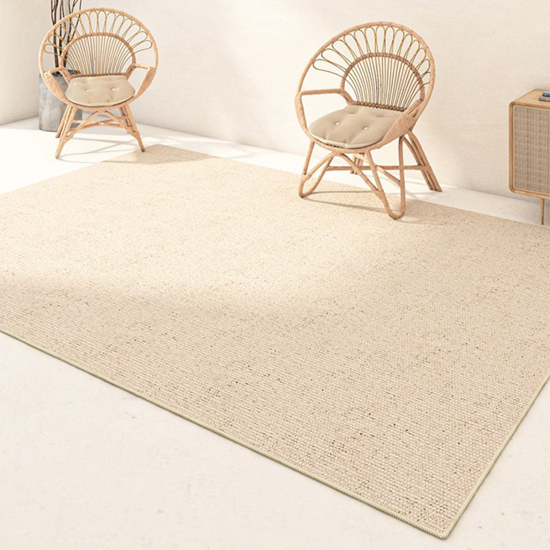 Beige Modern Area Rug Pure Color Polyester Area Carpet Non-Slip Backing Rug for Home Decor