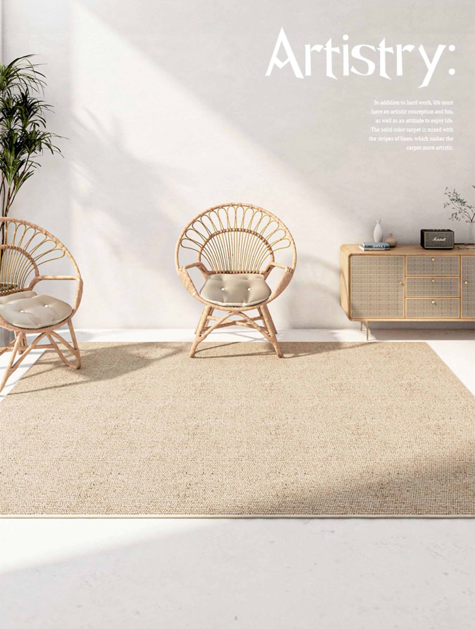 Tapis moderne Beige, couleur Pure, en Polyester, avec envers antidérapant, pour la décoration de la maison