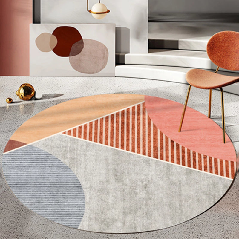 Round Houndstooth Print Carpet Polyester Modern Rug Non-Slip Backing Indoor Rug for Living Room