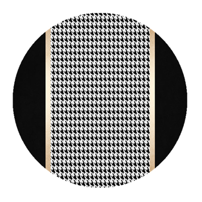 Round Houndstooth Print Carpet Polyester Modern Rug Non-Slip Backing Indoor Rug for Living Room
