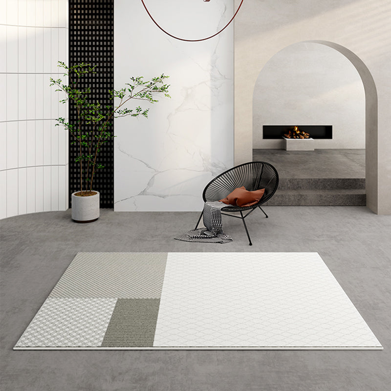 Grey Modern Area Rug Color Block Polyester Area Carpet Stain Resistant Rug for Living Room