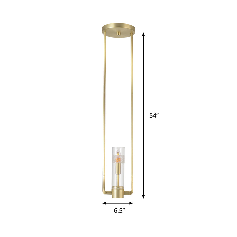 1 Bulb Restaurant Suspension Pendant Modern Gold Hanging Light Fixture with Cylinder Clear Glass Shade