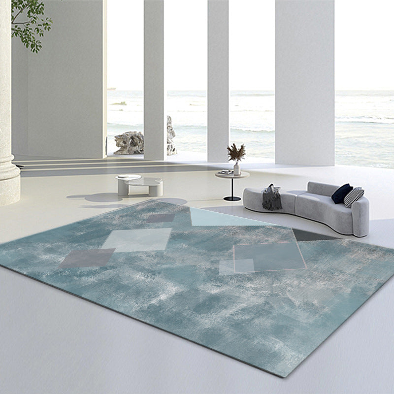 Blue Living Room Area Rug Moedern Geometric Pattern Area Carpet Anti-Slip Easy Care Rug