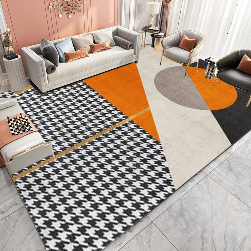 Modern Houndstooth Print Rug Polyester Area Carpet Stain Resistant Indoor Rug for Home Decoration