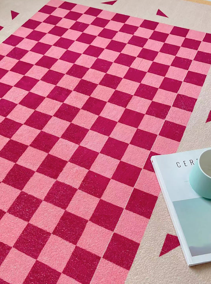 Modern Checkered Print Rug Polyester Area Carpet Stain Resistant Indoor Rug for Home Decoration