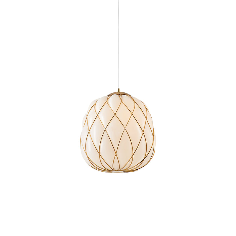 Wrapped White Glass Pendulum Light Modernism Gold 1 Head Ceiling Lamp for Bedroom