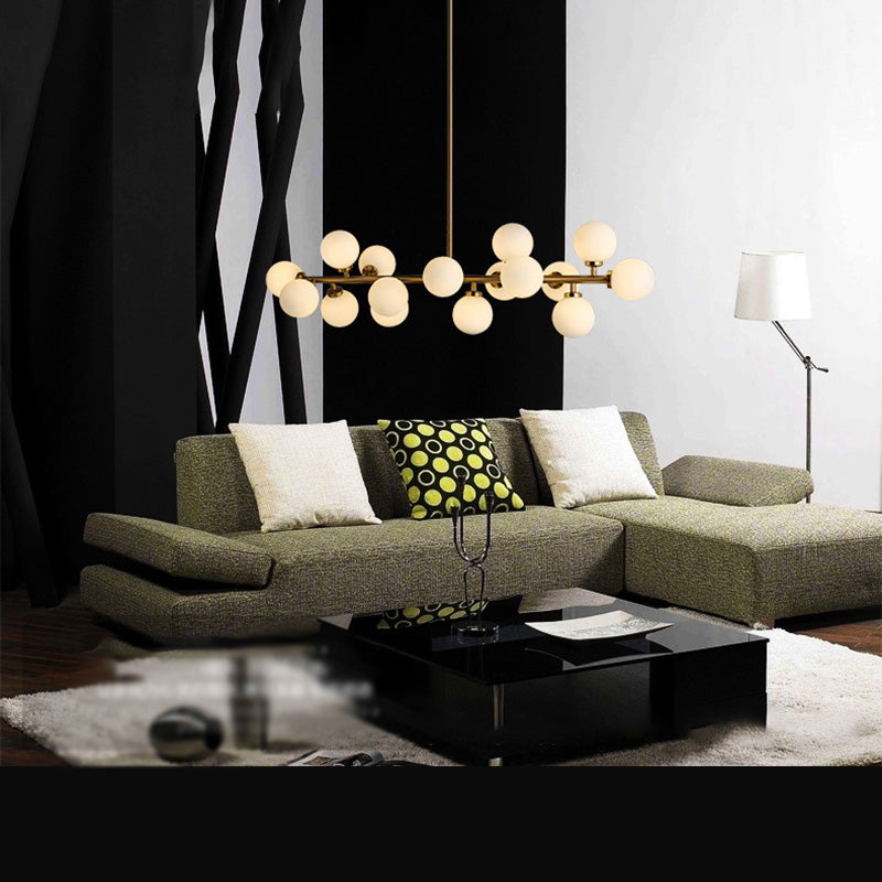 Globe Island Chandelier Lights Modern White Glass Pendant Lighting for Restaurant