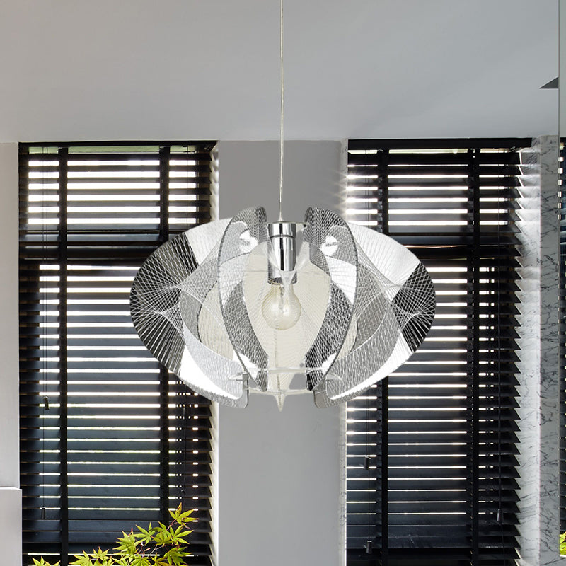 1 Bulb Restaurant Pendant Light Modern Chrome Hanging Lamp with Curve Acrylic Shade