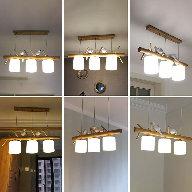 Luci del lampadario dell'isola cilindro moderni apparecchi di illuminazione lampadario in vetro con decorazione di uccelli