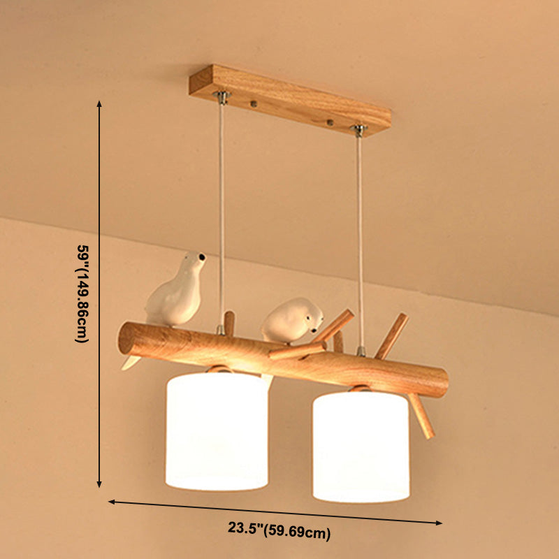 Luci del lampadario dell'isola cilindro moderni apparecchi di illuminazione lampadario in vetro con decorazione di uccelli